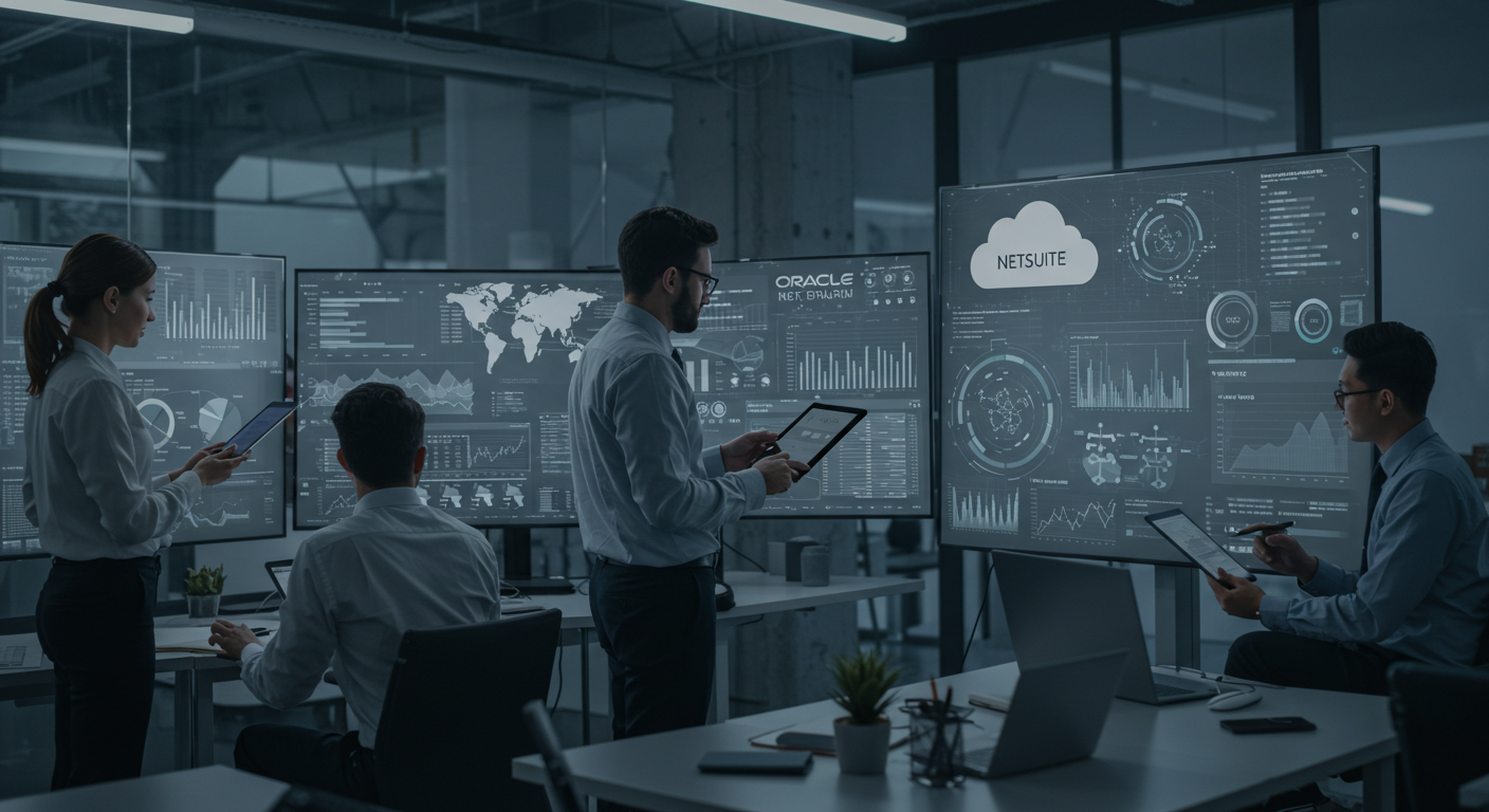 Ejecutivos usando Oracle NetSuite ERP Cloud para gestionar operaciones globales con datos en tiempo real – 2WIN Chile